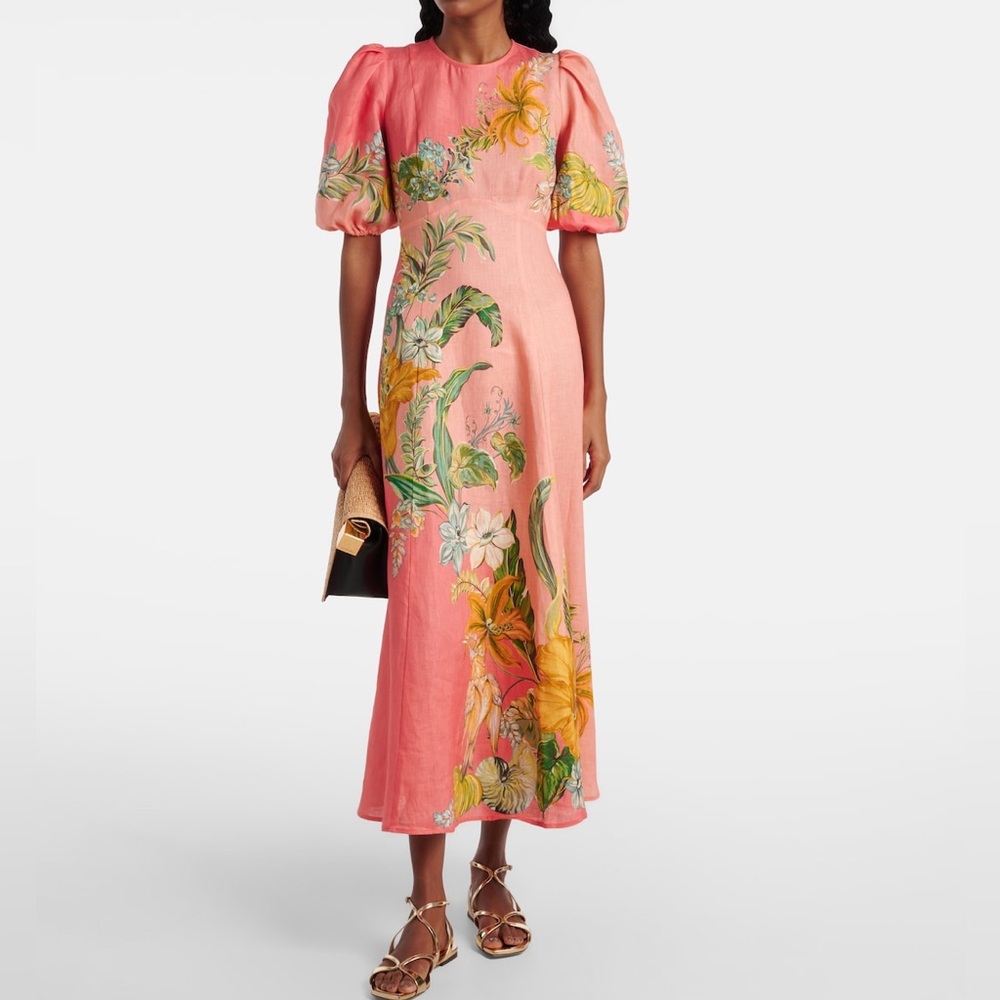 ALEMAIS Anika floral linen Coral Maxi Dress